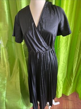 Black Pleated Wrap-Style Women's Dress